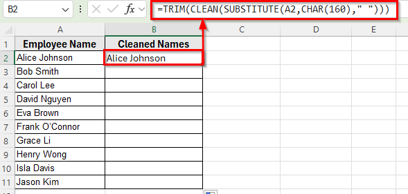 Using SUBSTITUTE, CLEAN, and TRIM Functions Together