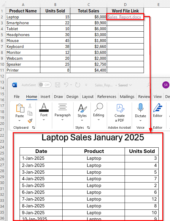 Create a Hyperlink to a Word Document in Excel