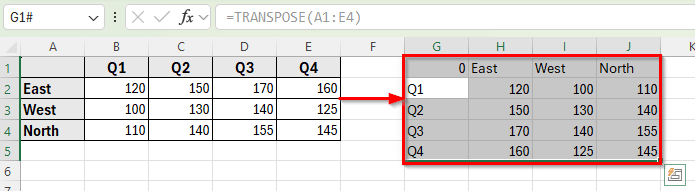 Using the TRANSPOSE Function to Transpose a Matrix in Excel