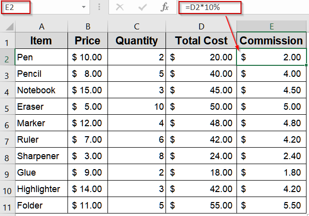 Copying Formulas Across Rows Using a Single Relative Reference