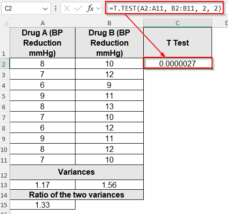 Use the T.TEST Function to Perform a Two-Sample T-Test in Excel
