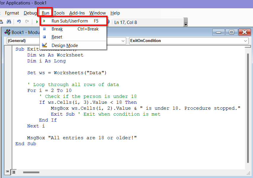 Examples of Exiting a Sub in Excel VBA 