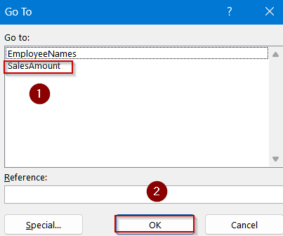 Locate Named Ranges Using the Go To Dialog