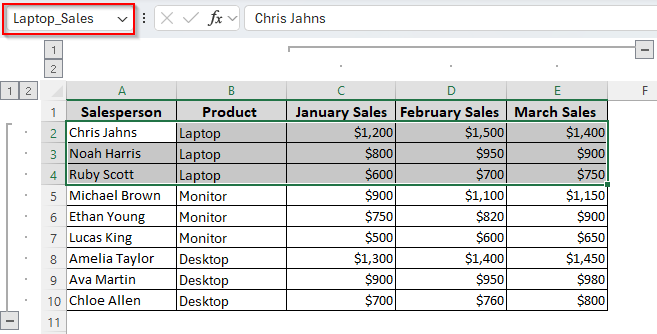 Create Groups and Assign Names Using the Name Box