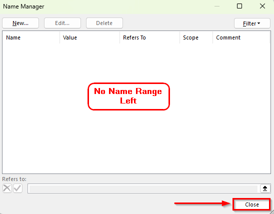 Using Name Manager to Delete Named Range in Excel