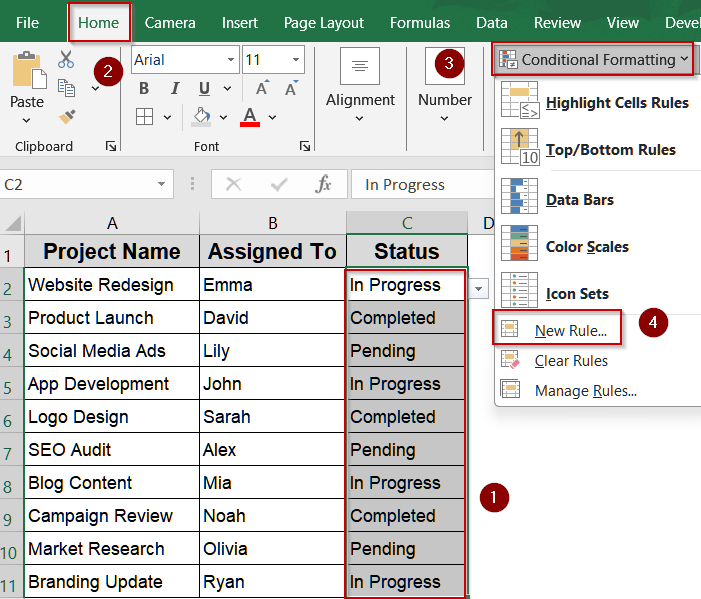 Steps to Create a Drop Down List with Color in Excel