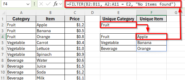 Create a Dynamic Drop-Down List Based on a Cell Value Using FILTER and UNIQUE