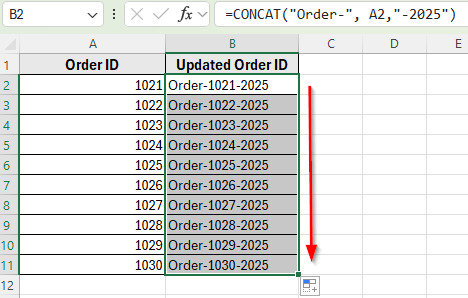 Applying CONCAT Function to Add Prefix and Suffix Text