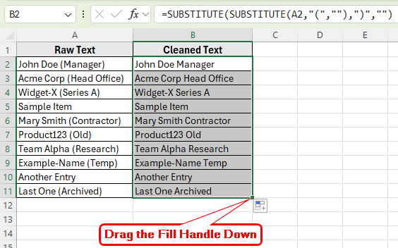 Applying the SUBSTITUTE Function to in Excel