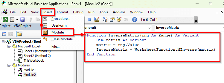 Using VBA to Calculate Inverse Matrix in Excel