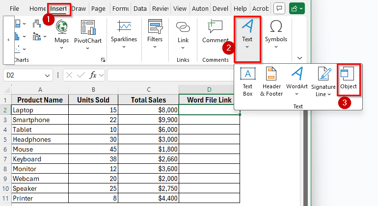 Insert the Word File as a Linked Object