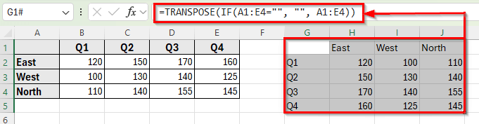 Using the TRANSPOSE Function to Transpose a Matrix in Excel