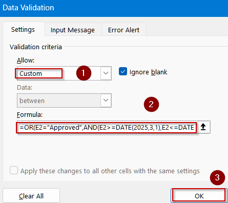 Allow Text or Date Range with a Custom Formula