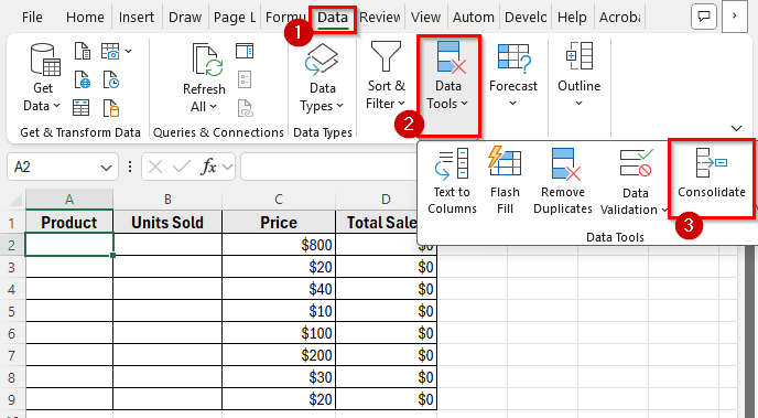 Using the Consolidate Feature to Pull the Same Cell from Multiple Sheets into a Master Column