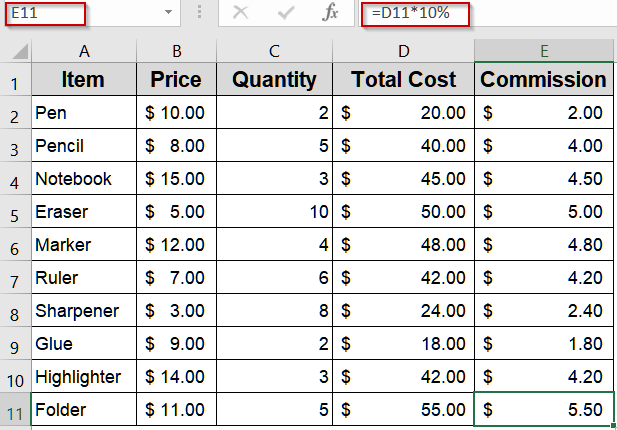 Copying Formulas Across Rows Using a Single Relative Reference