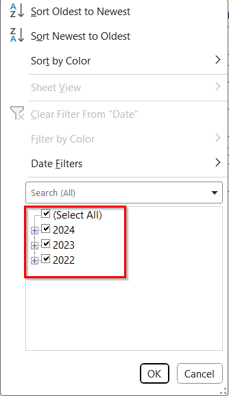 Apply the Filter Tool to Filter Dates by Month and Year in Excel
