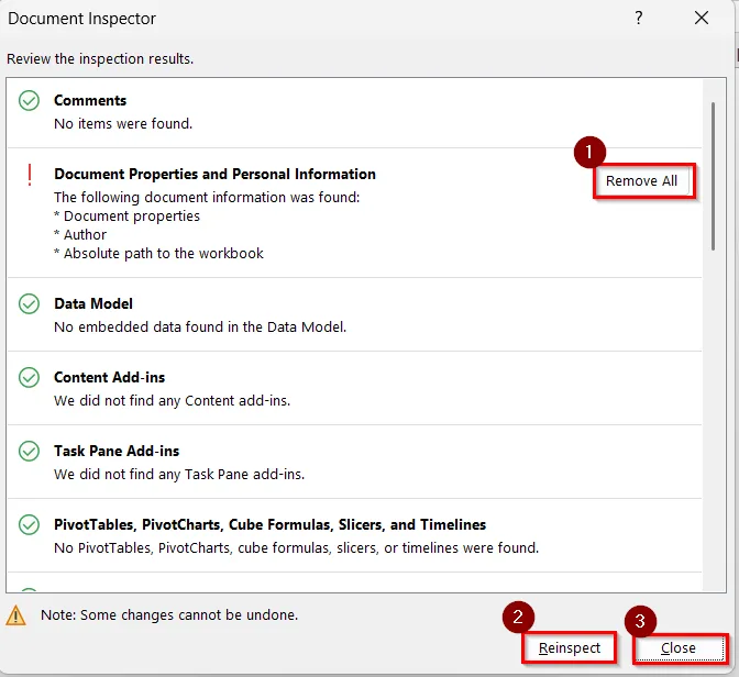 Using the Inspect Document Feature to Remove “Last Modified By” in Excel