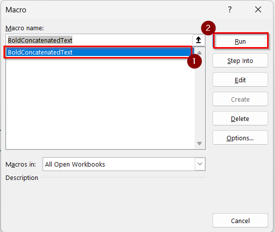 Applying a VBA Macro to Bold Specific Portions of Text in the Output of the Concatenate Formula