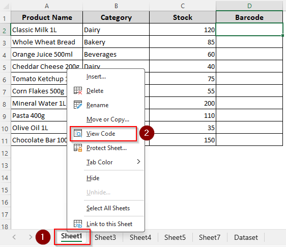 Customized VBA Macro to Make Excel Auto-Enter Barcodes