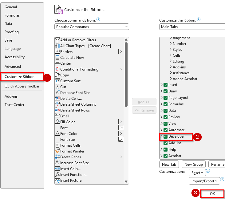 Using Developer Tab to Create a Button Without Macro