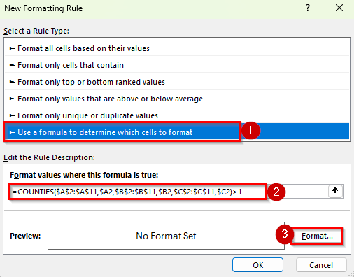 Highlight Duplicate Rows Using Conditional Formatting