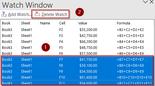Deleting Cells from the Watch Window
