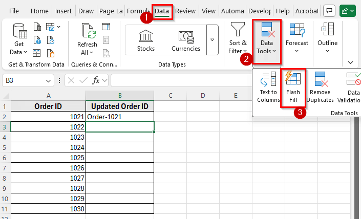 Add Text to Multiple Cells Using Flash Fill