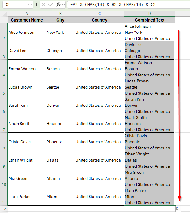 Using Ampersand and CHAR Function to Concatenate with a Line Break in Excel