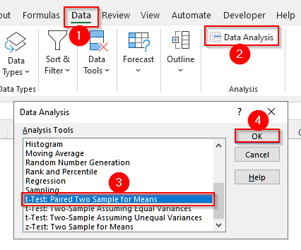Use the Data Analysis ToolPak to Perform a Paired T Test