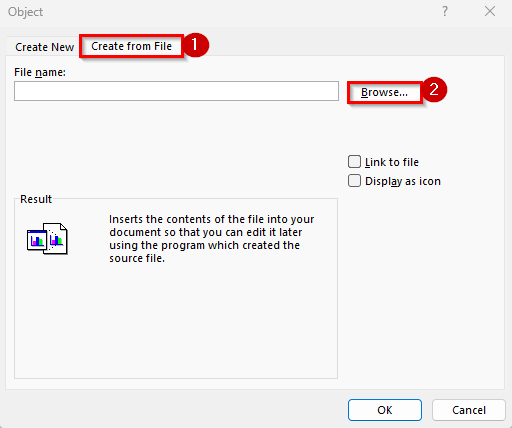 Insert the Word File as a Linked Object