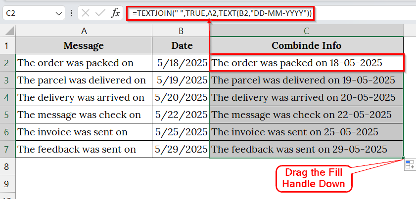Combine Date and Text Using the TEXTJOIN Function