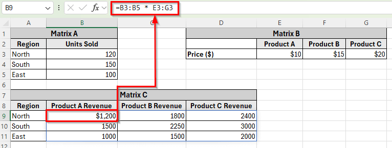 Multiplying a Column by a Row Array to Create a Matrix