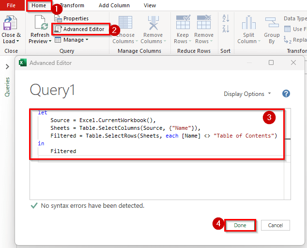 Using Power Query to Create Dynamic Table Of Content fo Tabs in Excel