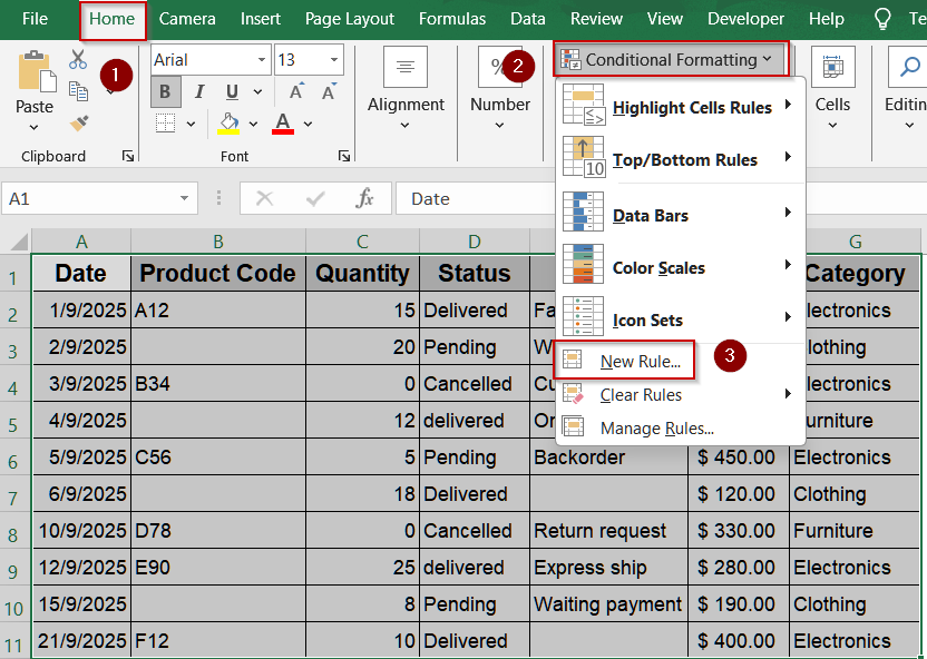 Case-Sensitive Row Highlighting Using FIND Function