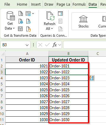 Add Text to Multiple Cells Using Flash Fill