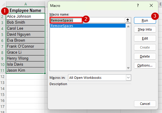 Using VBA Macro to Remove Leading and Trailing Spaces in Excel