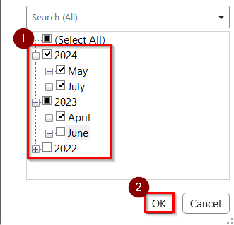 Apply the Filter Tool to Filter Dates by Month and Year in Excel