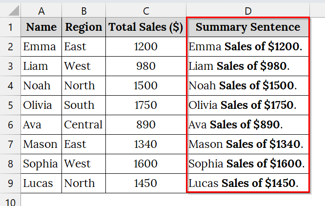 Applying a VBA Macro to Bold Specific Portions of Text in the Output of the Concatenate Formula
