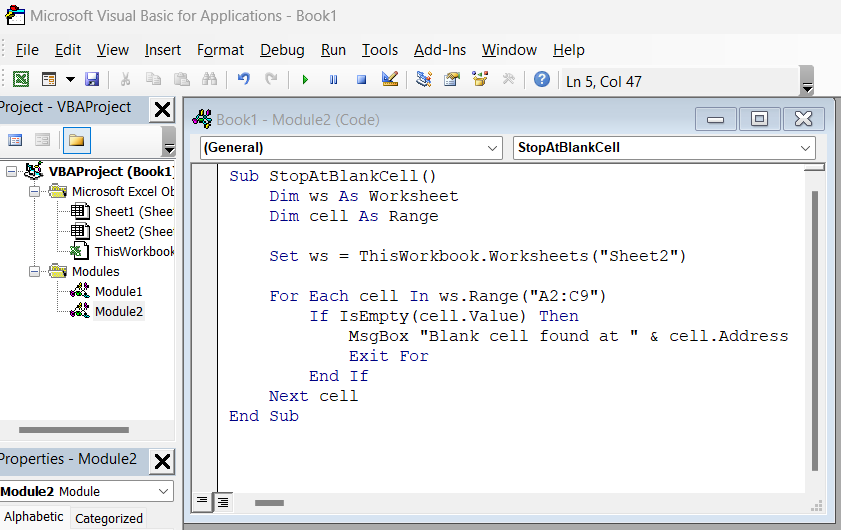 Examples of Exit For Command in Excel