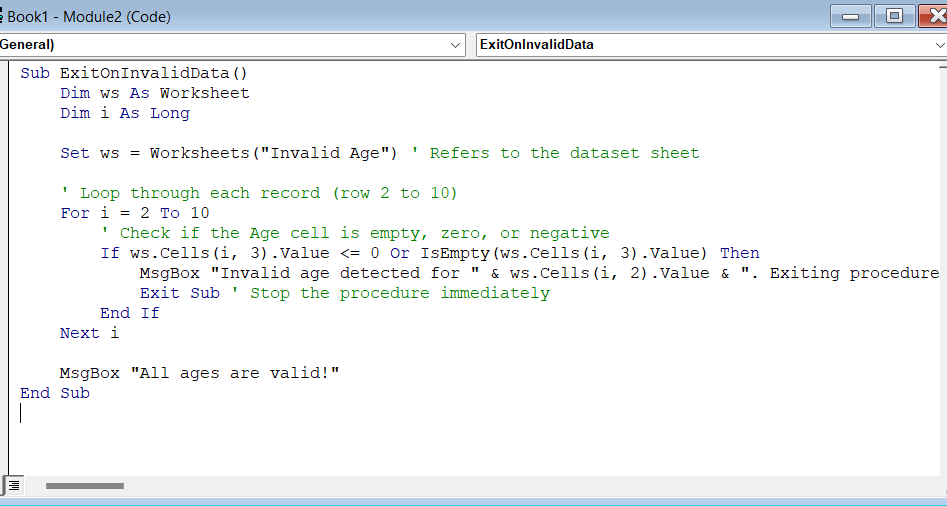 Examples of Exiting a Sub in Excel VBA 