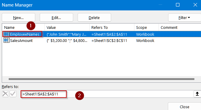 Manage and View All Named Ranges Using the Name Manager