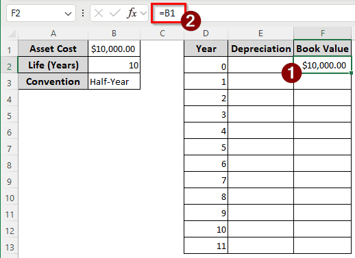 Calculating ADS Depreciation using the SLN Function in Excel