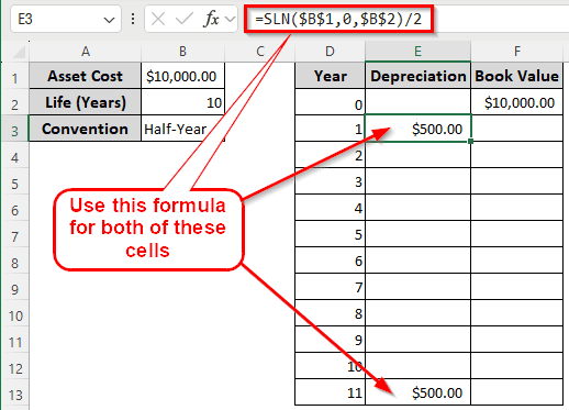 Calculating ADS Depreciation using the SLN Function in Excel