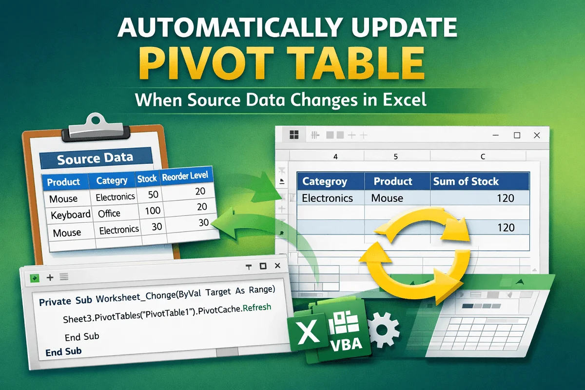 featured image - automatically update pivot table when source data changes