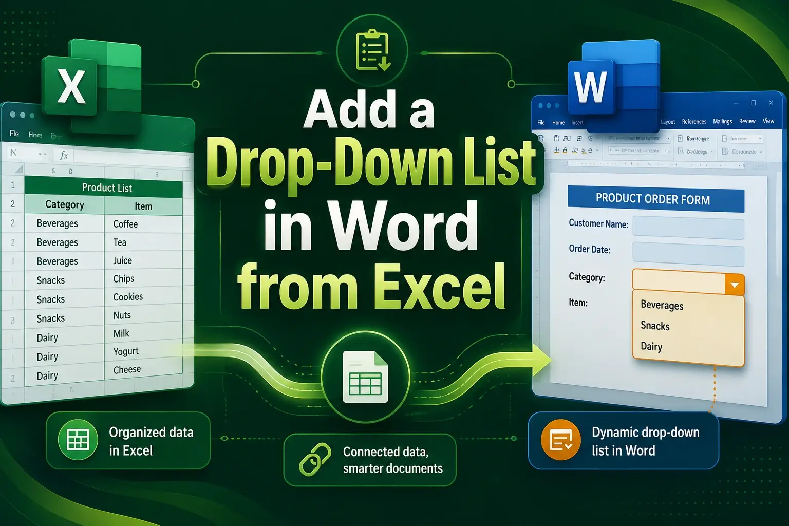 featured image - drop-down list in word from excel