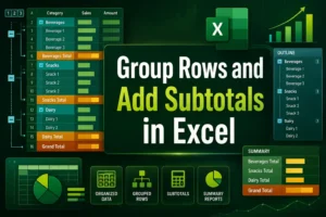 featured image - excel group rows and subtotal