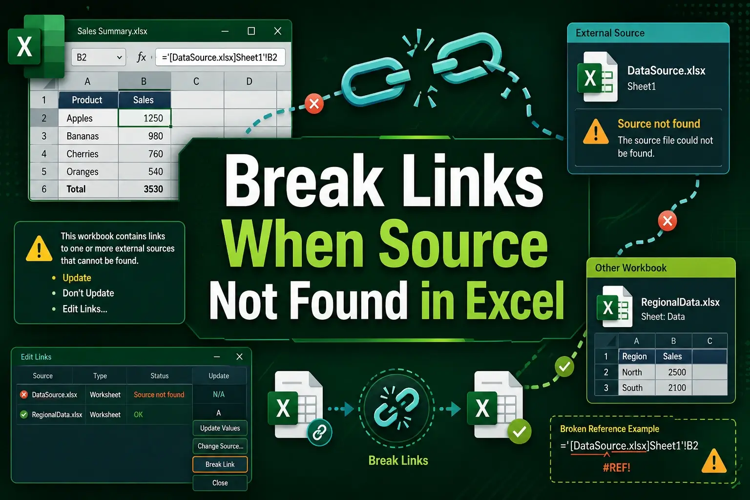 featured image - how to break links in excel when source not found