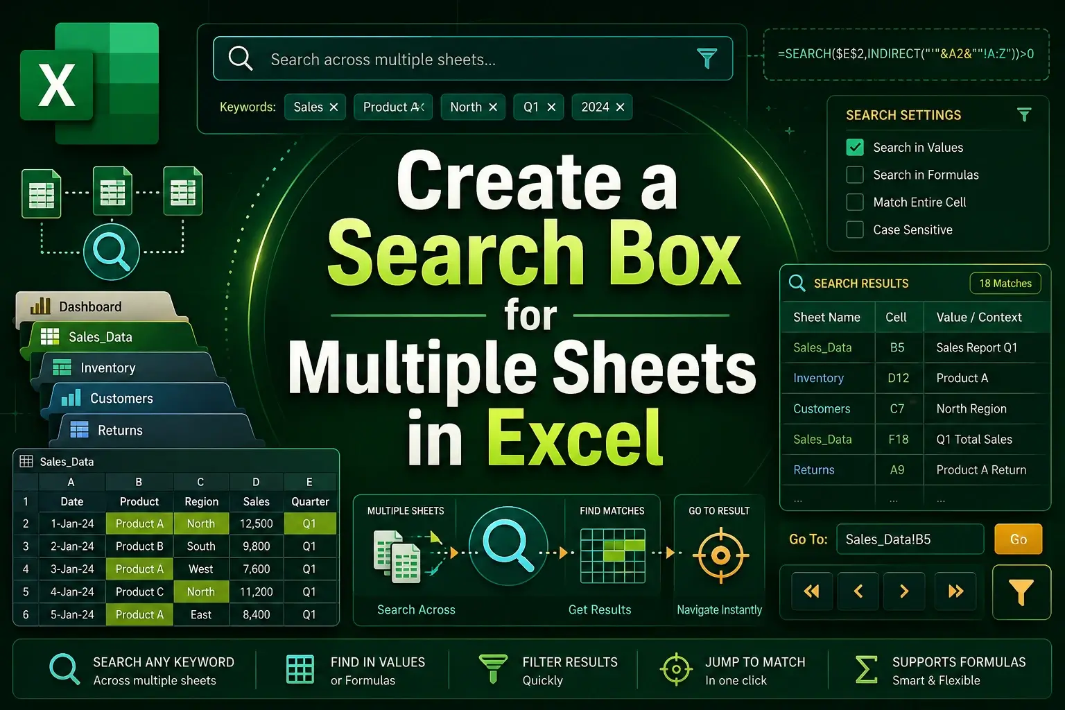 featured image - how to create a search box in excel for multiple sheets
