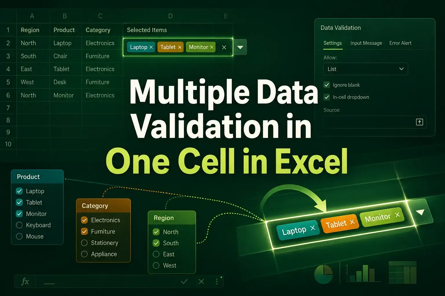 featured image - multiple data validation in one cell in excel