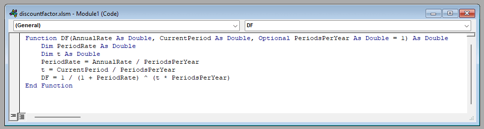 Using Excel VBA to Calculate the Discount Factor